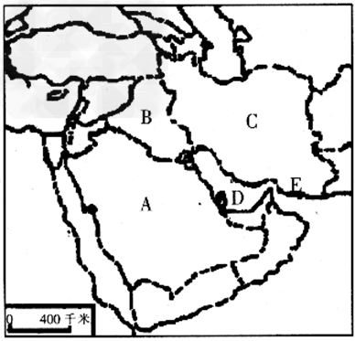 读 中东地形图 回答问题 1 写出图中字母代表的地理事物的名称 产油国 A B C 初中一 年级 地理试题 中东考点 好技网